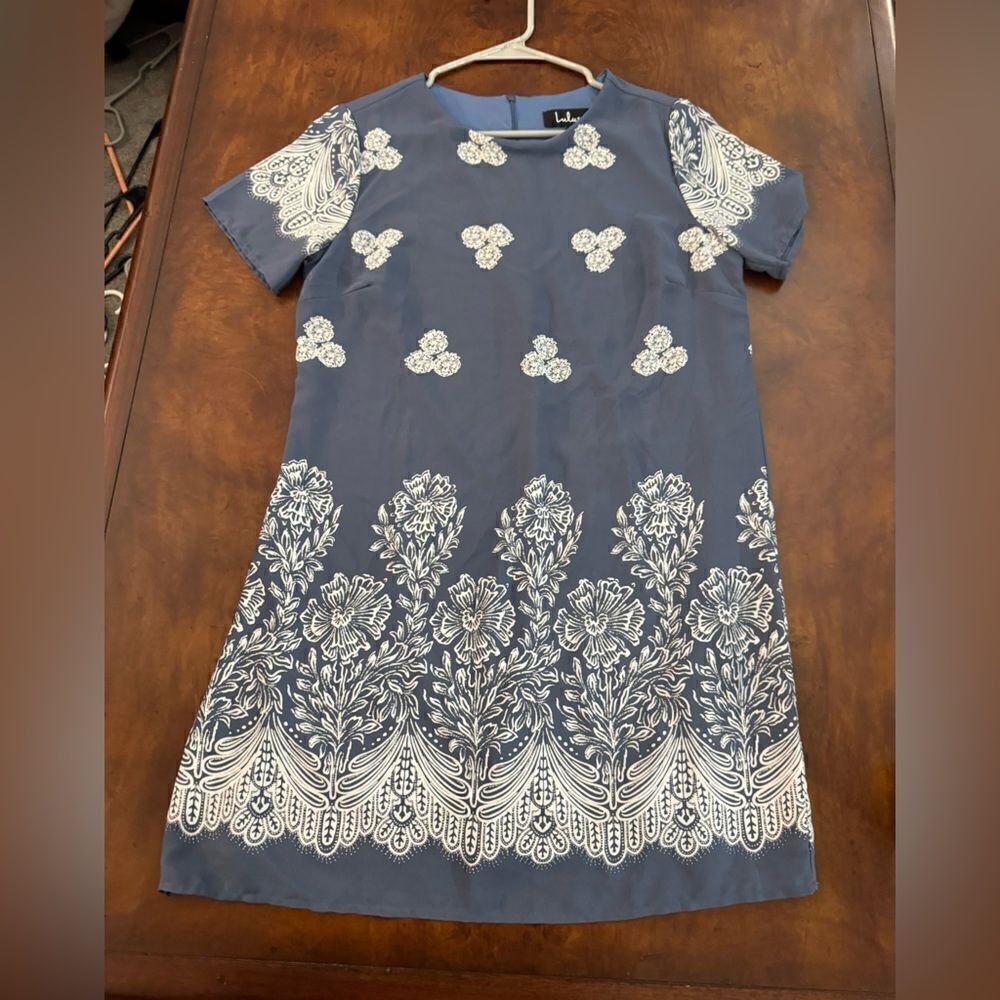 Lulu’s Riverside Slate Blue Floral Print Shift Dress Medium 469752 - Picture 3 of 16